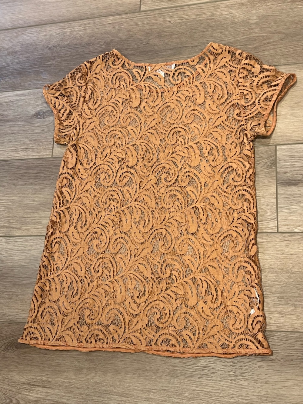 LOFT Short Sleeve Lace Tee Shirt in Copper Rust Color See-Through Small - Picture 5 of 7